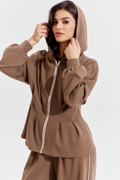 Брюки и жакет коричневый костюм с складками RINKA 1366 - фото 18