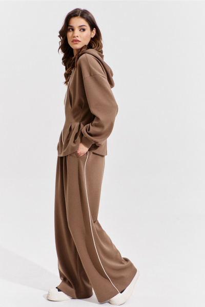 Брюки и жакет коричневый костюм с складками RINKA 1366 - фото 16