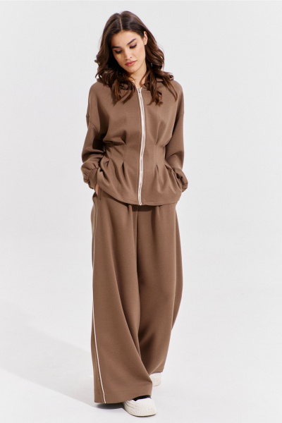 Брюки и жакет коричневый костюм с складками RINKA 1366 - фото 15