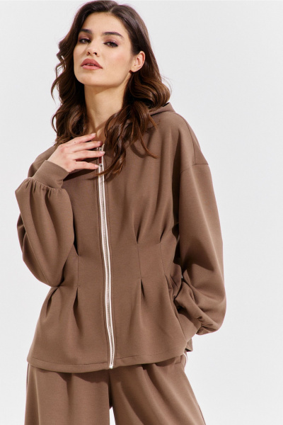 Брюки и жакет коричневый костюм с складками RINKA 1366 - фото 13