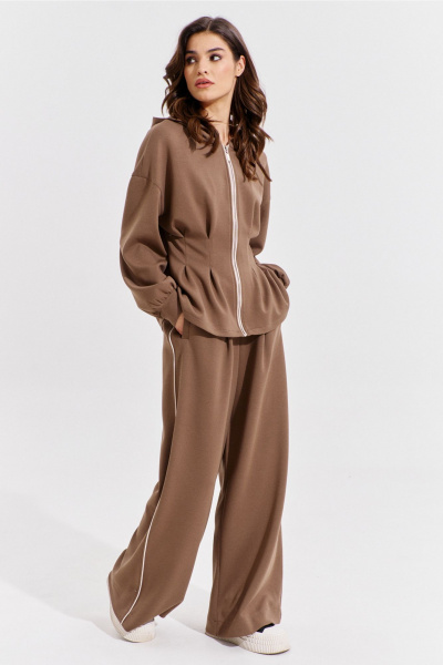 Брюки и жакет коричневый костюм с складками RINKA 1366 - фото 12