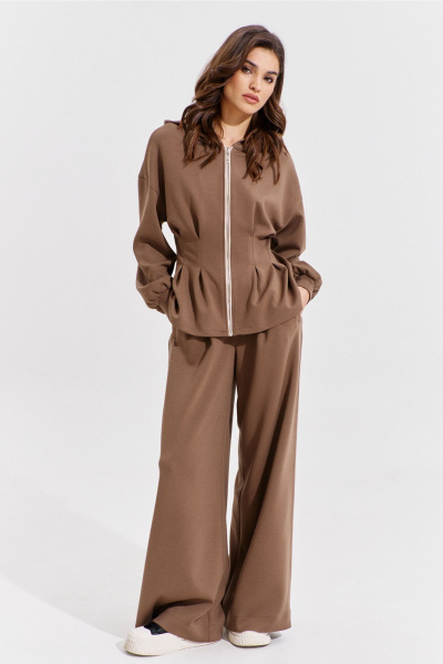Брюки и жакет коричневый костюм с складками RINKA 1366 - фото 11
