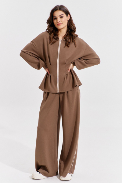 Брюки и жакет коричневый костюм с складками RINKA 1366 - фото 10
