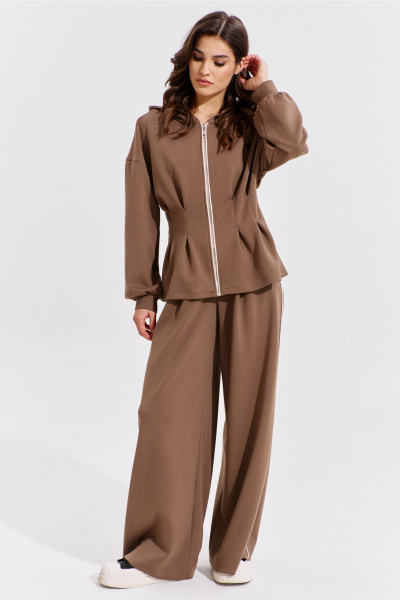 Брюки и жакет коричневый костюм с складками RINKA 1366 - фото 8