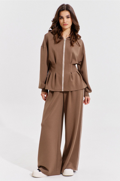 Брюки и жакет коричневый костюм с складками RINKA 1366 - фото 7