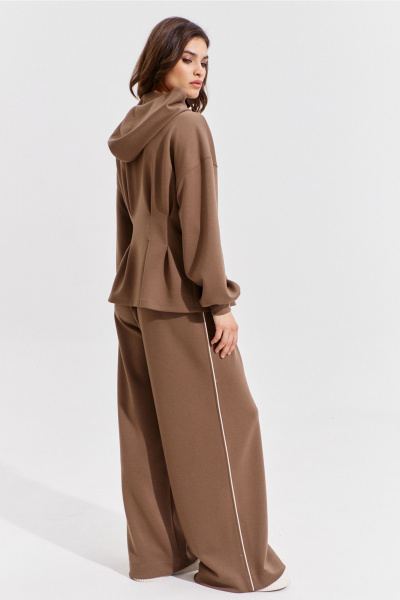 Брюки и жакет коричневый костюм с складками RINKA 1366 - фото 5