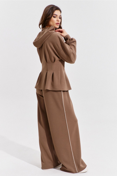 Брюки и жакет коричневый костюм с складками RINKA 1366 - фото 4