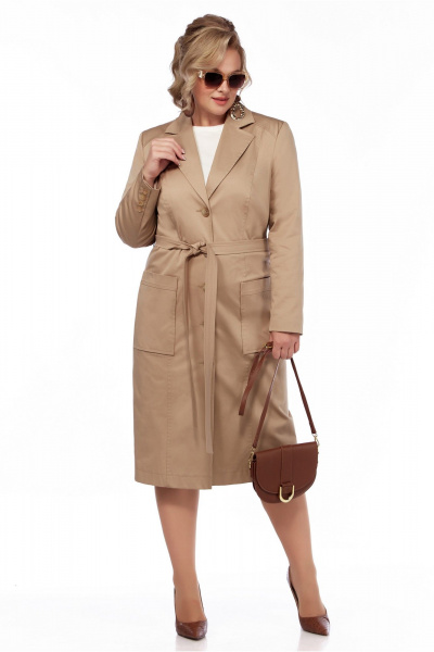 Бежевый плащ с капюшоном из плащёвой и хлопковой ткани LaKona 11682 песочный - фото 4