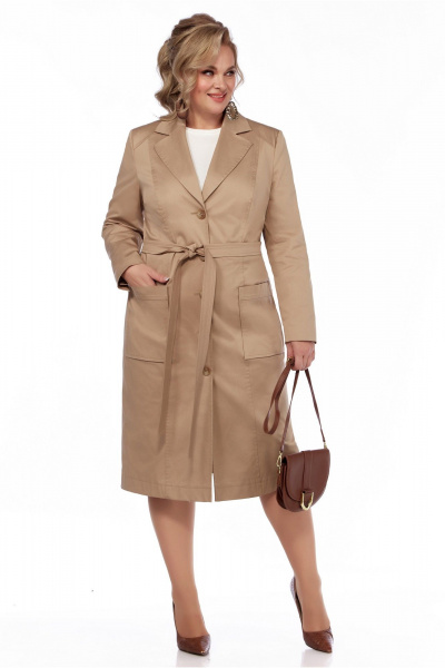 Бежевый плащ с капюшоном из плащёвой и хлопковой ткани LaKona 11682 песочный - фото 2