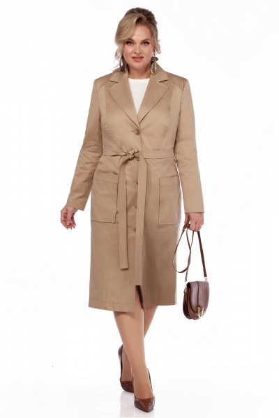 Бежевый плащ с капюшоном из плащёвой и хлопковой ткани LaKona 11682 песочный - фото 1
