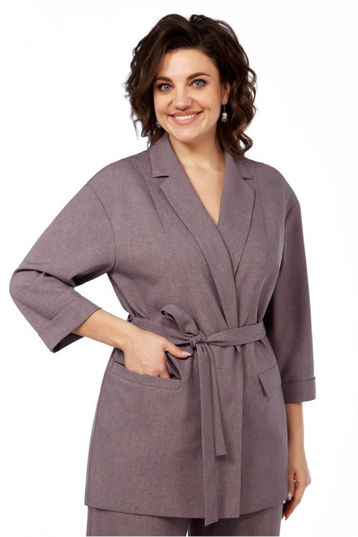 Комплект Жакет и Брюки Демисезонные из лен и текстиля LaKona 11466 кофейный - фото 2