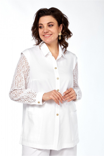 Летний комплект из кружевного жакета и льняных брюк LaKona 11586 белый - фото 3