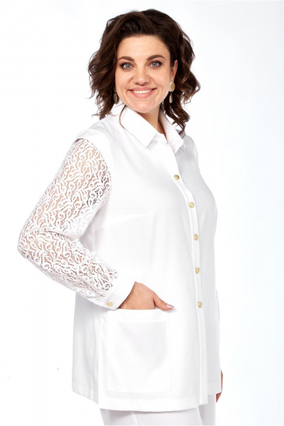 Летний комплект из кружевного жакета и льняных брюк LaKona 11586 белый - фото 2