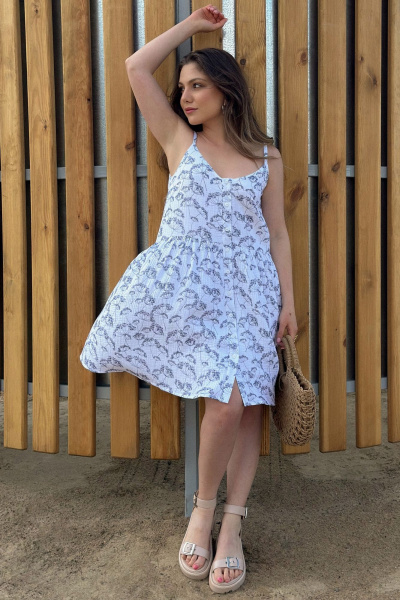 Белое платье с подкладкой, пуговицами и карманами Allma D-035 белый-2 - фото 4