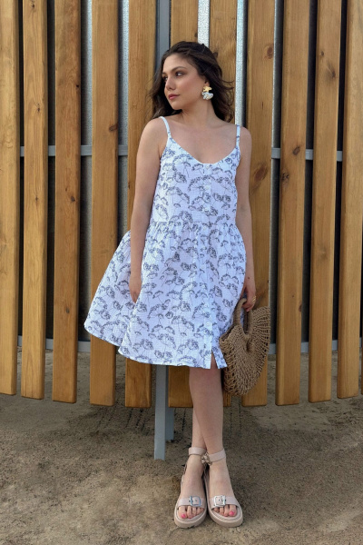 Белое платье с подкладкой, пуговицами и карманами Allma D-035 белый-2 - фото 2