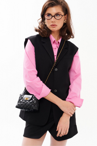 Юбка из эко-кожи с прорезными карманами и запахом Панда 194650w черный - фото 5