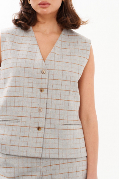 Жилет в клетку полуприлегающий демисезонный из текстиля Панда 198637w серый - фото 3