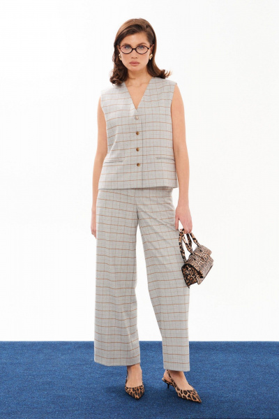 Трикотажные женские брюки с клетчатым принтом, на каждый день Панда 198860w серый - фото 4