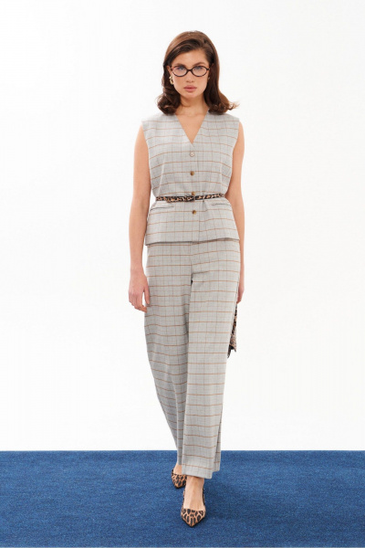 Трикотажные женские брюки с клетчатым принтом, на каждый день Панда 198860w серый - фото 3