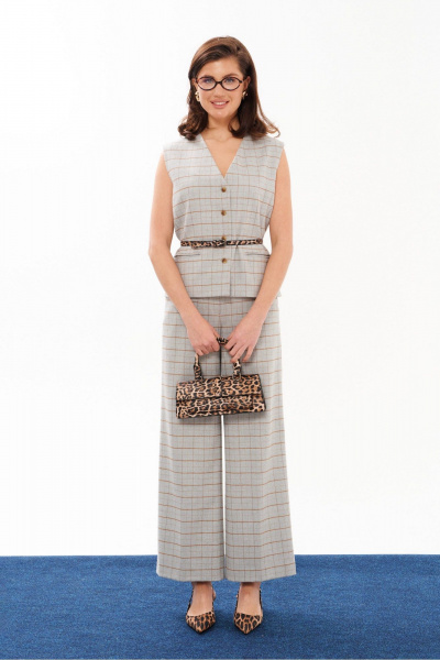 Трикотажные женские брюки с клетчатым принтом, на каждый день Панда 198860w серый - фото 1