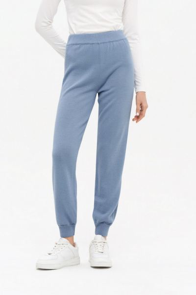 Вязаные брюки с лампасами на резинке, зауженные снизу Nelva 3954 голубой - фото 2