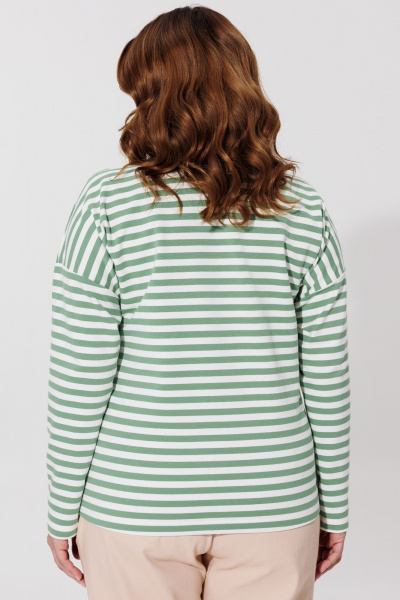 Зеленый джемпер с флористической печатью и светлой полоской BRELA 2326.6 зеленый-молоко - фото 2