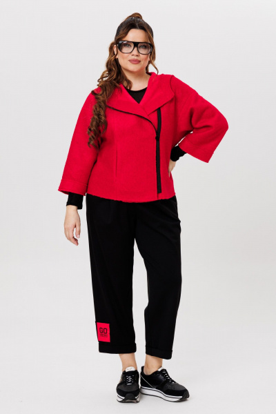 Костюм Брюки и Жакет с капюшоном из шерсти и трикотажа Michel chic 1357/1 красный,черный - фото 1