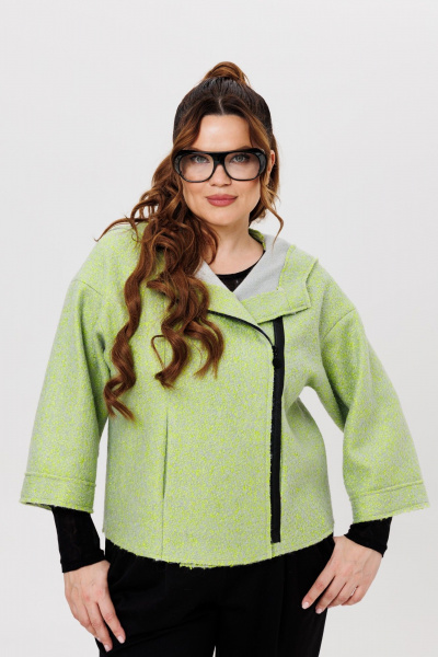 Демисезонный костюм из шерсти и трикотажа с капюшоном Michel chic 1357/1 салатовый,черный - фото 7