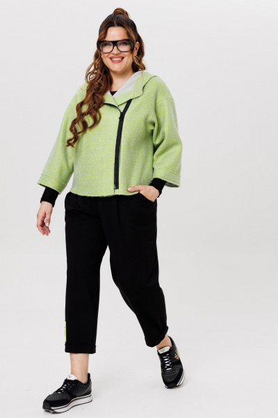 Демисезонный костюм из шерсти и трикотажа с капюшоном Michel chic 1357/1 салатовый,черный - фото 3