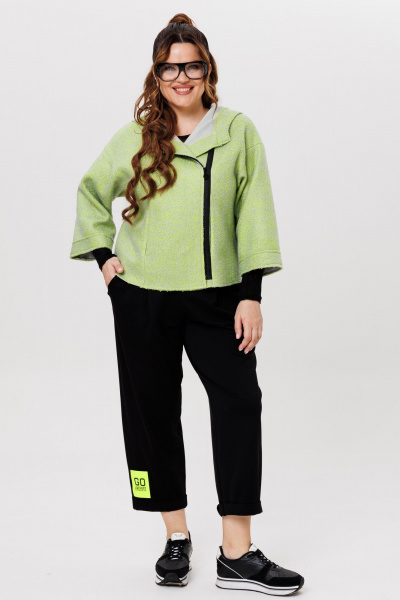 Демисезонный костюм из шерсти и трикотажа с капюшоном Michel chic 1357/1 салатовый,черный - фото 1