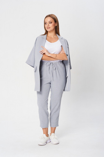 Тройка: жакет с карманами, облегающий топ и зауженные брюки TVIN 7807-1 - фото 10