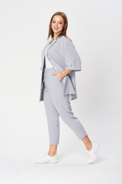 Тройка: жакет с карманами, облегающий топ и зауженные брюки TVIN 7807-1 - фото 4