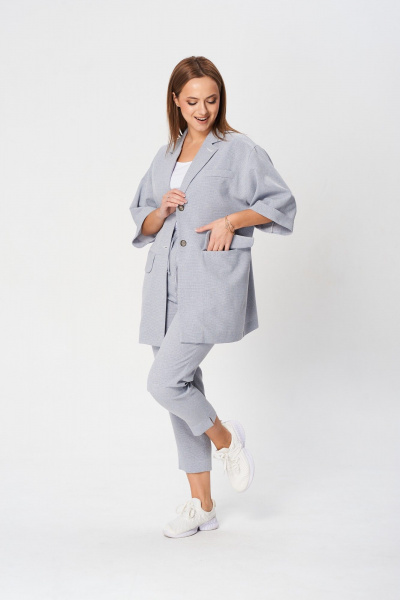 Тройка: жакет с карманами, облегающий топ и зауженные брюки TVIN 7807-1 - фото 3