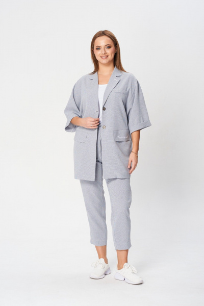 Тройка: жакет с карманами, облегающий топ и зауженные брюки TVIN 7807-1 - фото 1