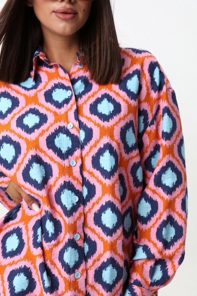 Демисезонная рубашка большого объема в полоску и розовый цвет LM ВИ1605 розовый - фото 2