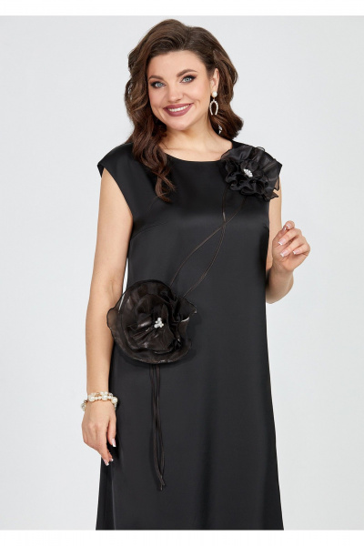 Классическое платье из атласа с декоративными цветами Mira Fashion 5519 - фото 2