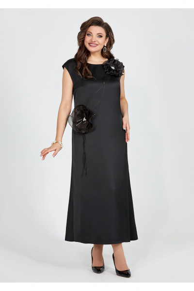Классическое платье из атласа с декоративными цветами Mira Fashion 5519 - фото 1