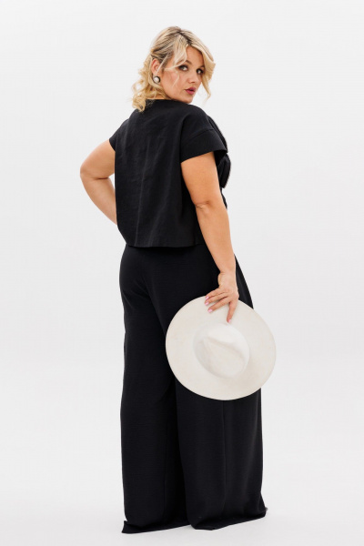 Демисезонный комплект блузка и широкие брюки из вискозы и льна LM К5020 черный - фото 9