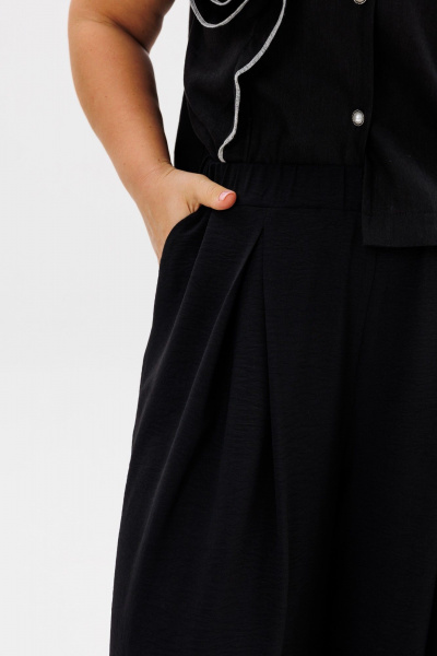 Демисезонный комплект блузка и широкие брюки из вискозы и льна LM К5020 черный - фото 7