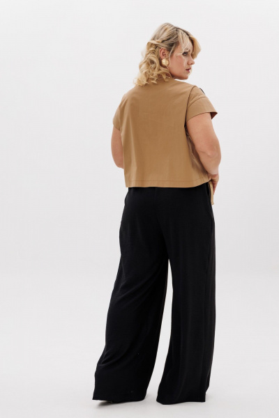 Комплект блуза с цветочным декором и брючный костюм LM К5020 черный_песок - фото 9
