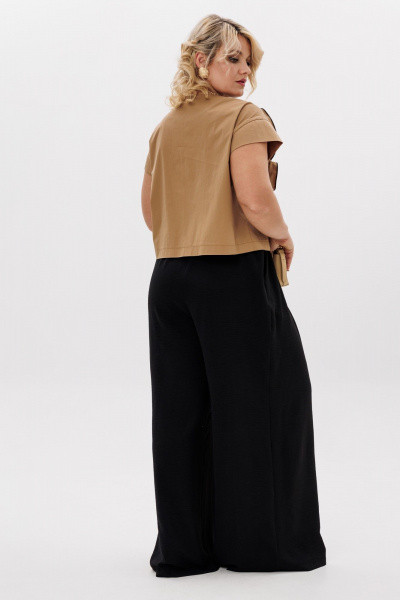 Комплект блуза с цветочным декором и брючный костюм LM К5020 черный_песок - фото 8