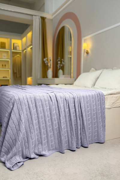 Фиолетовый объемный плед из трикотажа в вязке косы Romgil РВ0068-ШЕ6 серо-сиреневый - фото 1