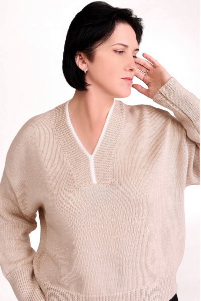 Джемпер тёплый из вязаного трикотажа для демисезона Romgil РВ0115-ШЕ5 светлый опаловый,белый - фото 1