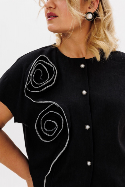 Двухпредметный комплект блузки и юбки трапеции из вискозы и льна LM К5021 черный - фото 10