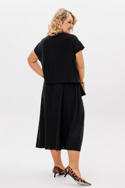 Двухпредметный комплект блузки и юбки трапеции из вискозы и льна LM К5021 черный - фото 7