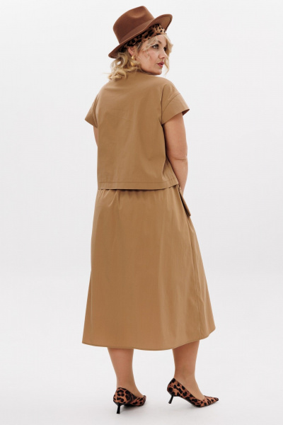 Комплект блузки с короткими рукавами и юбки трапеции из хлопка LM К5021 песочный - фото 8