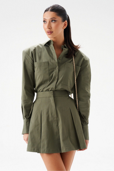 Юбка трапеция из текстиля с карманами и складками ANNETE A1350 - фото 2