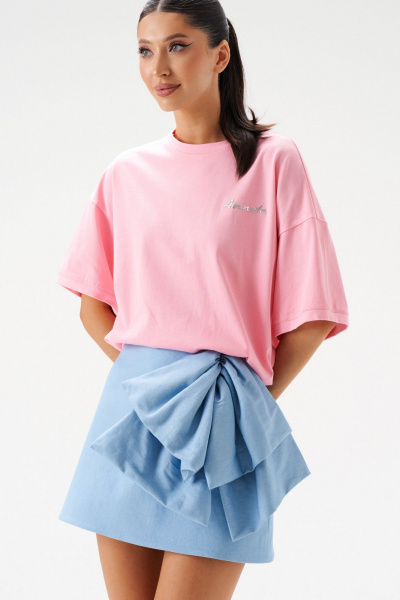 Юбка А-образная мини из джинса, голубая, демисезонная ANNETE A1427 - фото 9