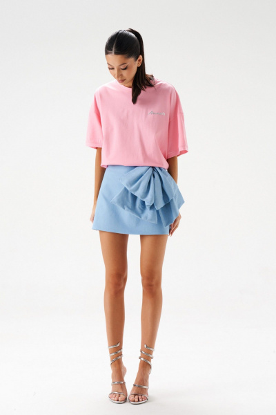 Юбка А-образная мини из джинса, голубая, демисезонная ANNETE A1427 - фото 8