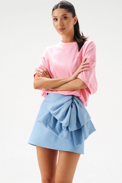 Юбка А-образная мини из джинса, голубая, демисезонная ANNETE A1427 - фото 7